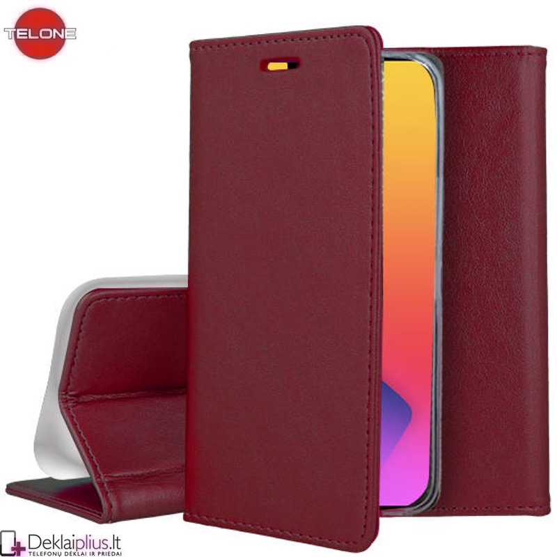 Telone dirbtinos odos dėklas - bordo spalvos (Apple Iphone 15) Telone dirbtinos odos dėklas - bordo spalvos (Apple Iphone 15)